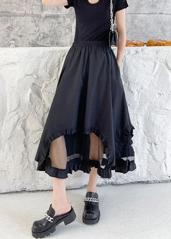 Loose Black Patchwork Tulle Cotton Skirt lace skirt delicate