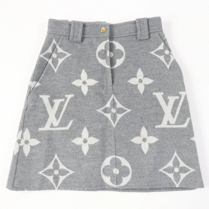 Louis Vuitton Wool Silk Monogram Skirt Gray 34 lace skirt intricate