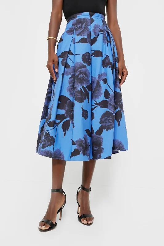 Lupin Blue Volume Hem Pleat Detail Skirt velvet skirt glossy