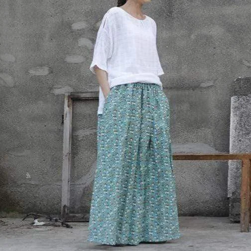 Magnolia Floral Pleated Skirt | Lotus linen skirt natural