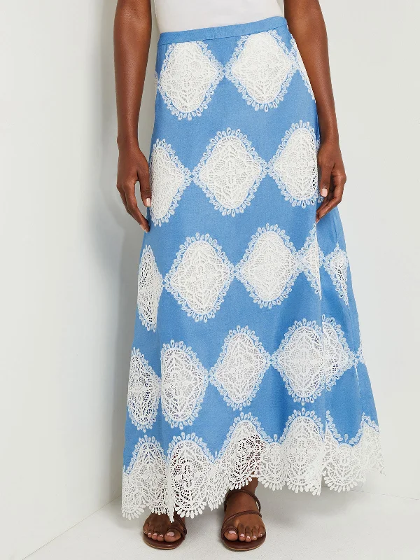 Maxi A-Line Skirt - Lace Inset Novelty Woven vintage skirt charm
