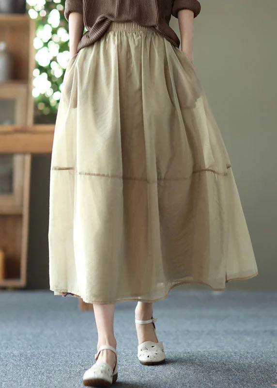 Milk Tea Color Solid Pockets Tulle A Line Skirt Summer lace skirt intricate
