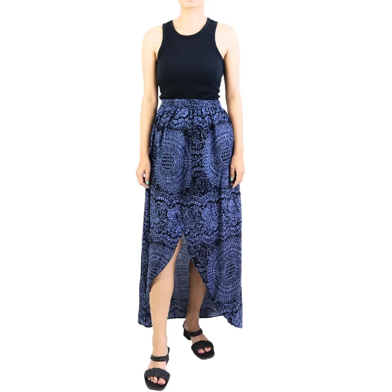 Monotone Mandala Women's Skirt in Navy SK0029 020031 02 ruffled skirt detail