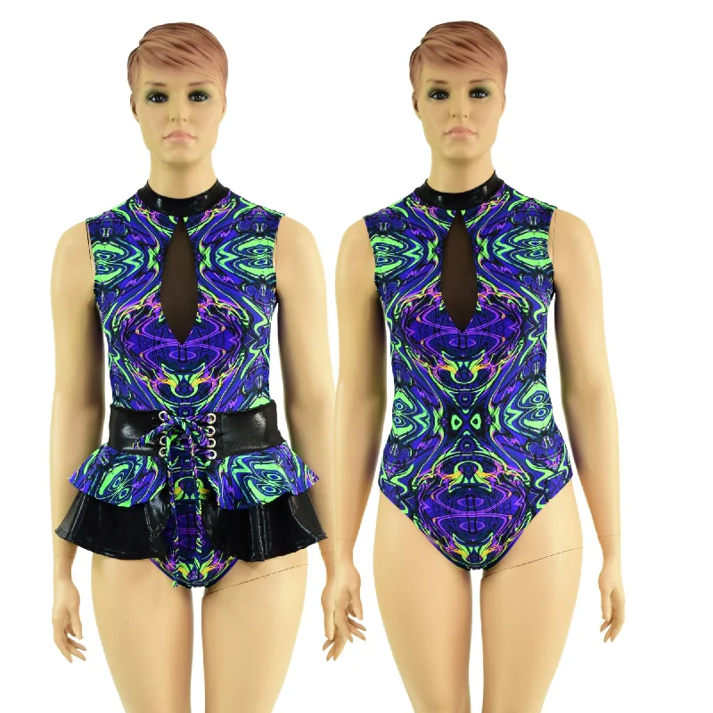 Neon Melt Keyhole Romper & Double Ruffle Mini Laceup Skirt Set cashmere skirt soft