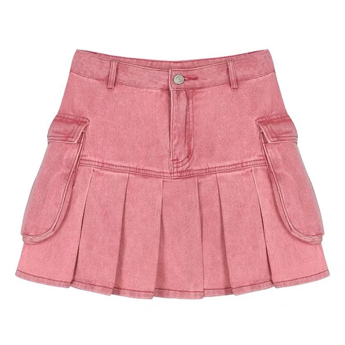 Pink Denim Cargo Mini Skirt corduroy skirt comfortable