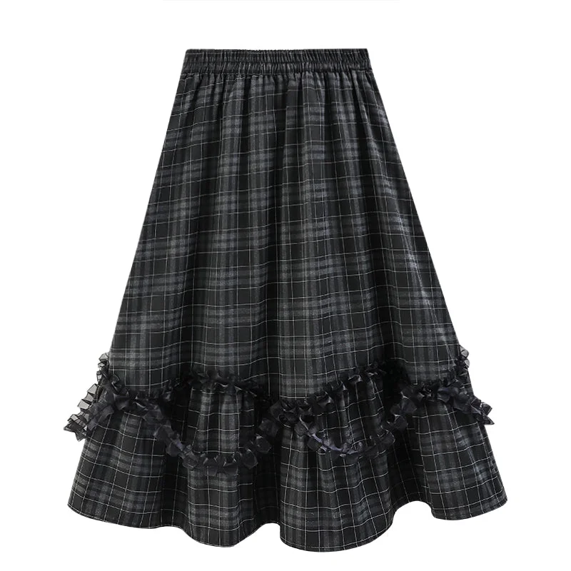 Plaid Lace Skirt lace skirt feminine
