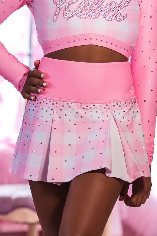 Pleated Skirt in Pink Gingham denim skirt durable