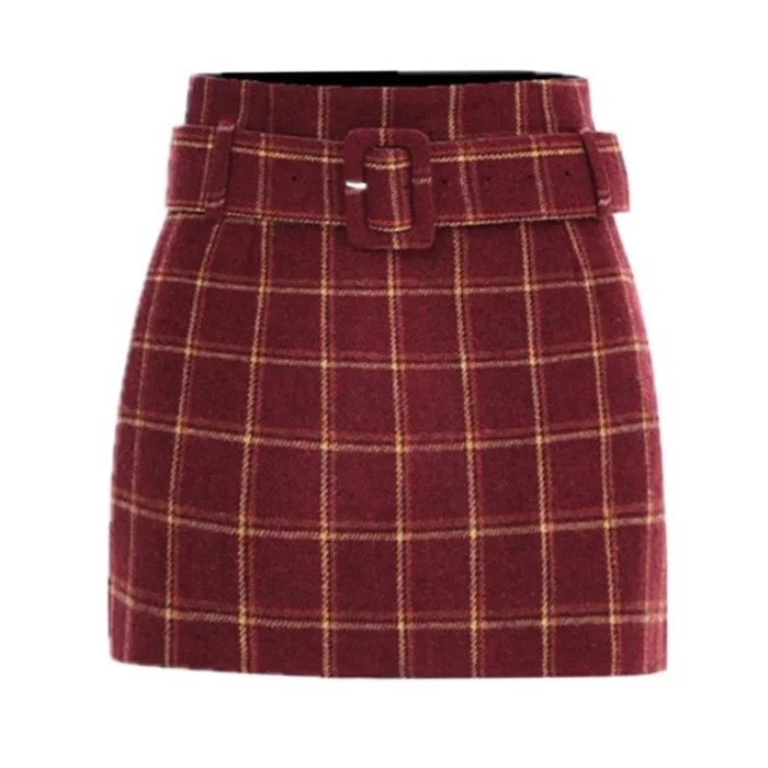 Pop Of Red Plaid Skirt lace skirt elegant