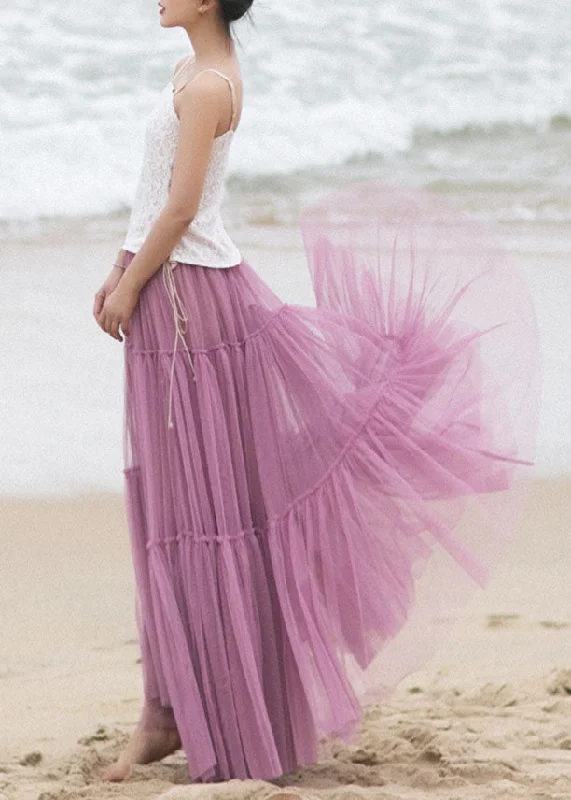 Purple Patchwork tulle beach skirts Spring denim skirt casual