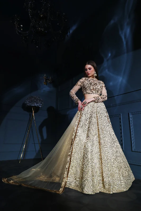 Light Gold Skirt with embroidered top flowy skirt hem