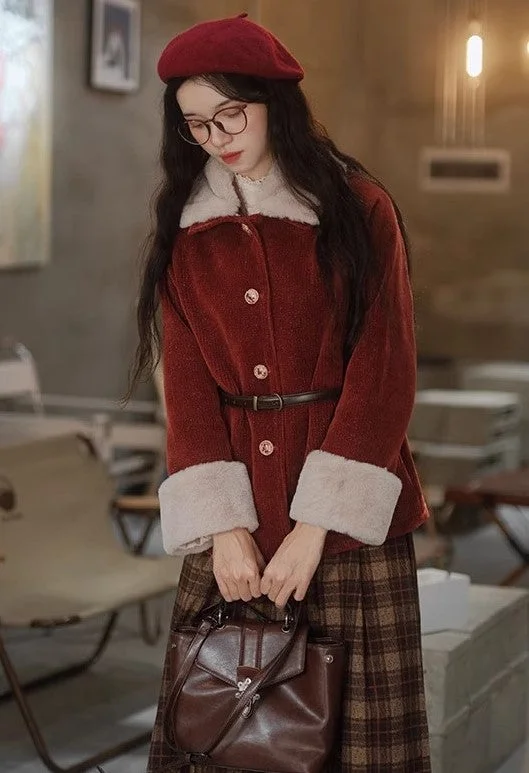 Retro Academia Detachable Fur Collar Jacket & Skirt lightweight skirt design