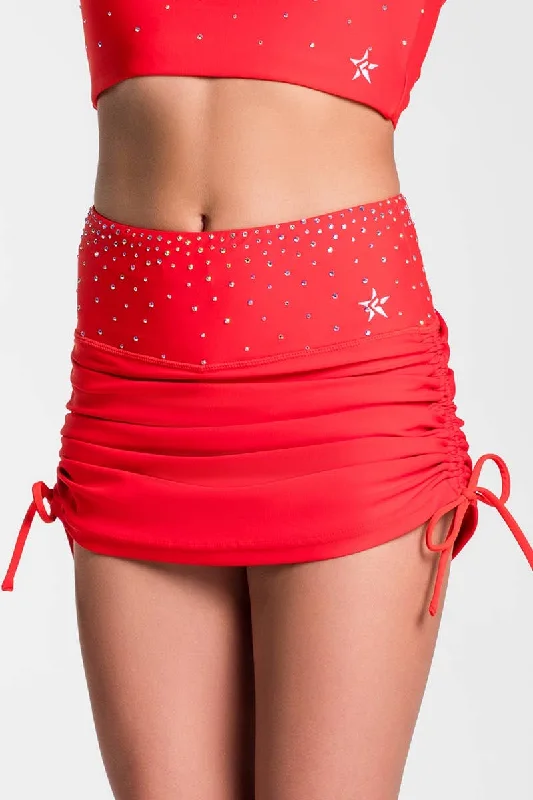 Ruched Skirt in Red button skirt front