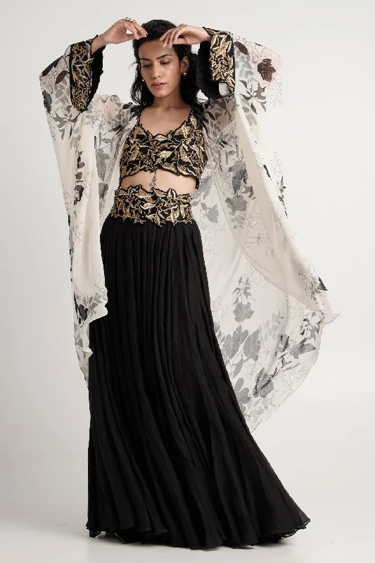 Ruhee - Golden Waves Evening Skirt Set zip skirt side