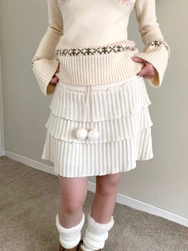 Sic Astra Snow Angel Knitting Mini Skirt chiffon skirt lightweight