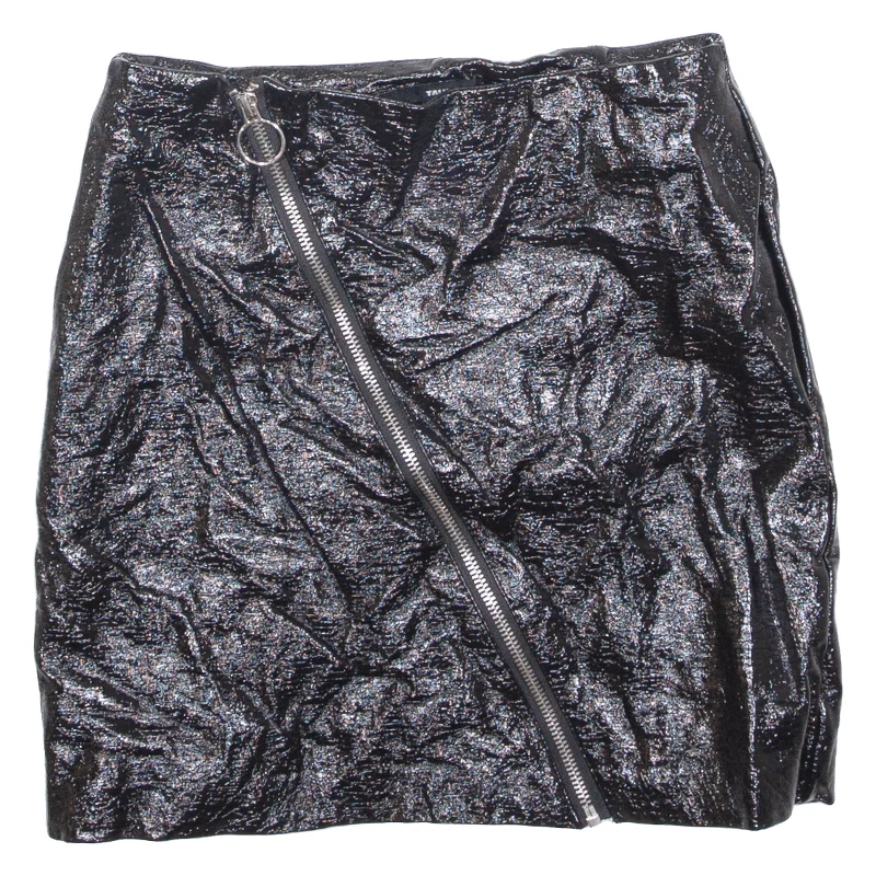 TALLY WEIJL Faux Leather Shiny Front Zip Womens Straight Skirt Black Short S