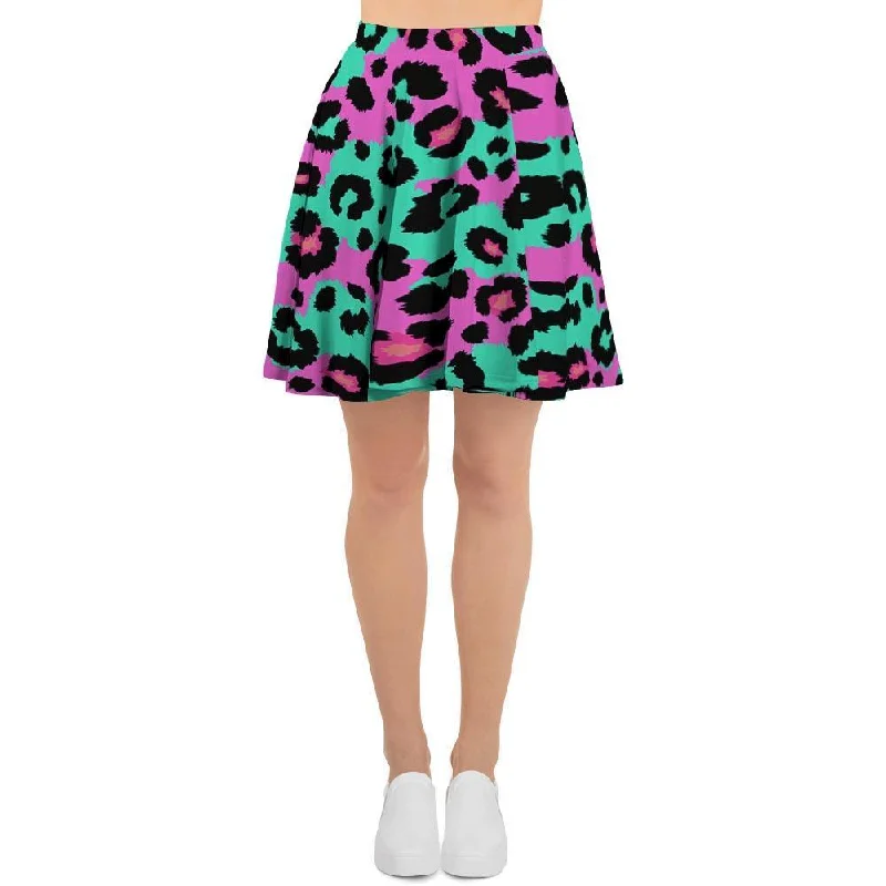 Teal Pink Leopard Women's Skirt