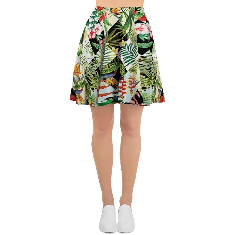 Tropical Bird Patchwork Print Women's Skirt breathable skirt fabric