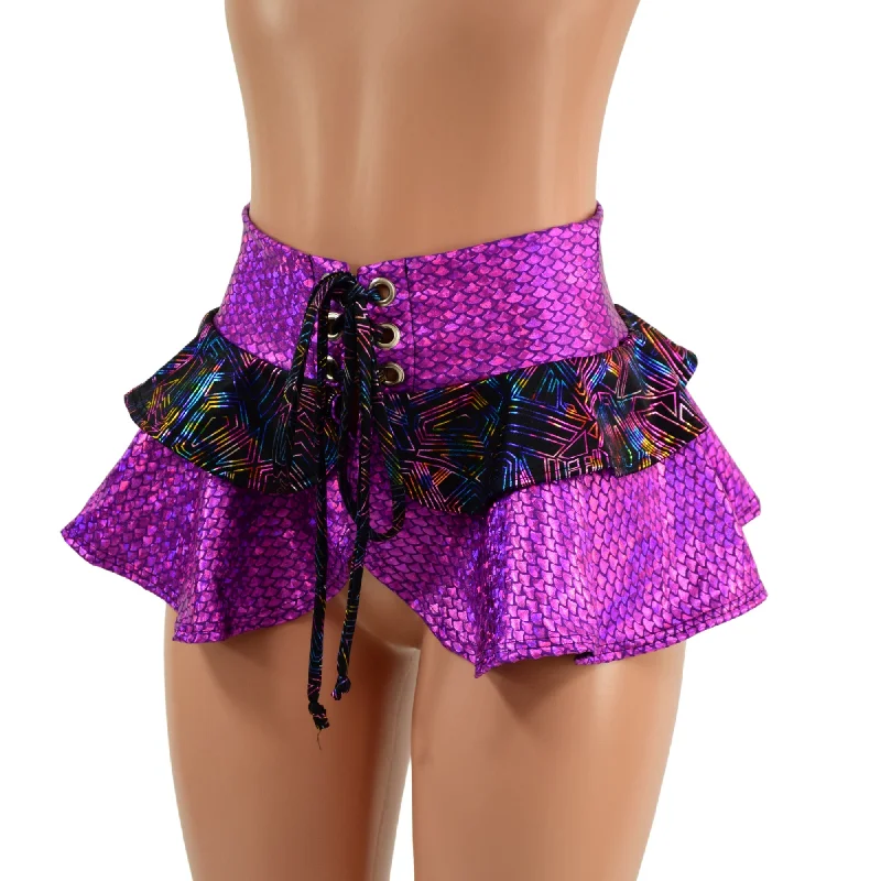 Ultra Mini Open Front Lace Up Skirt with Tiered Double Ruffle in 10" Length wool skirt warm