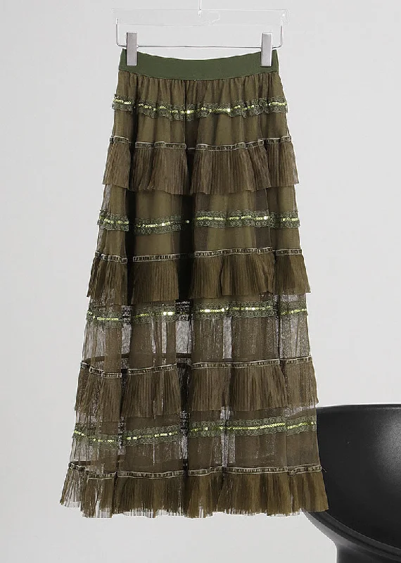 Unique Green elastic waist Tulle a line skirts Spring