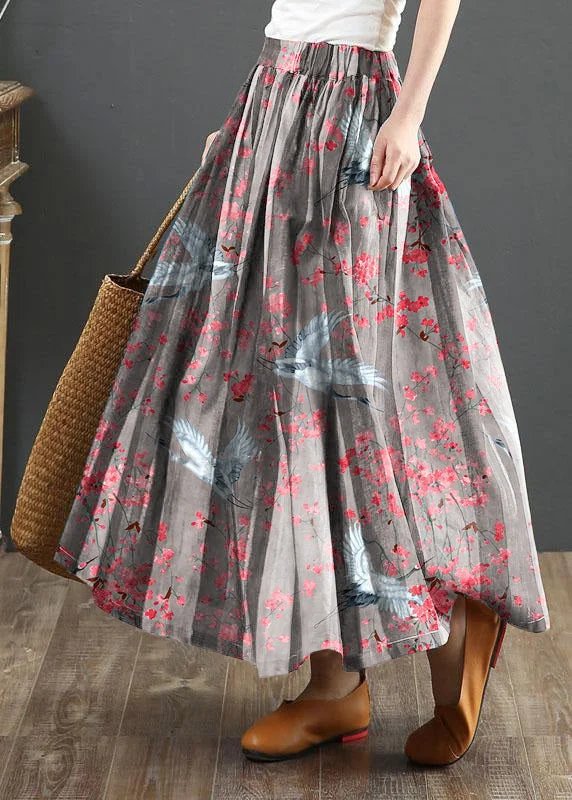 Women Striped A Line Gray crane Skirts Linen lightweight skirt design