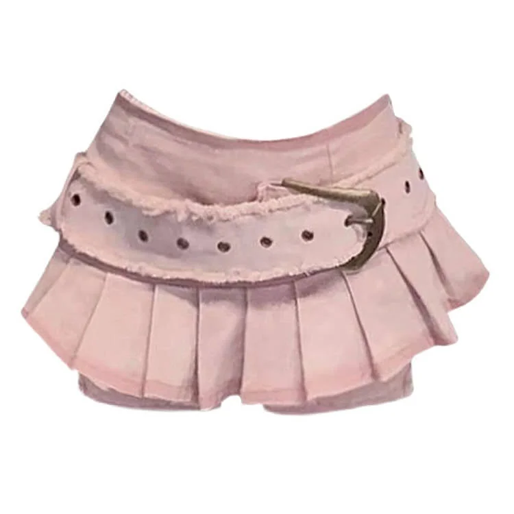 Y2K Aesthetic Pink Micro Skort leather skirt modern