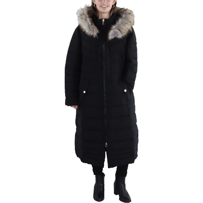 Plus Womens Faux Fur Trim Hooded Long Coat Hoodie with Toggle Buttons Decorative Unique Plus Womens Faux Fur Trim Hooded Long Coat Hoodie with Toggle Buttons Decorative Unique