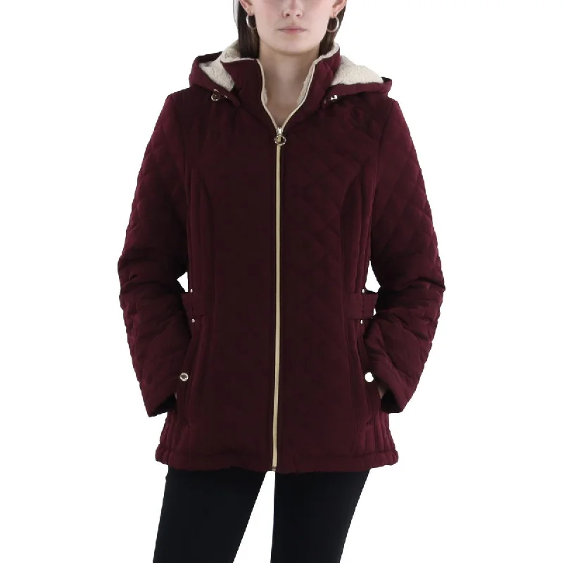Womens Faux Fur Hooded Quilted Coat Hoodie with Elastic Waist Stretchable Comfortable Womens Faux Fur Hooded Quilted Coat Hoodie with Elastic Waist Stretchable Comfortable