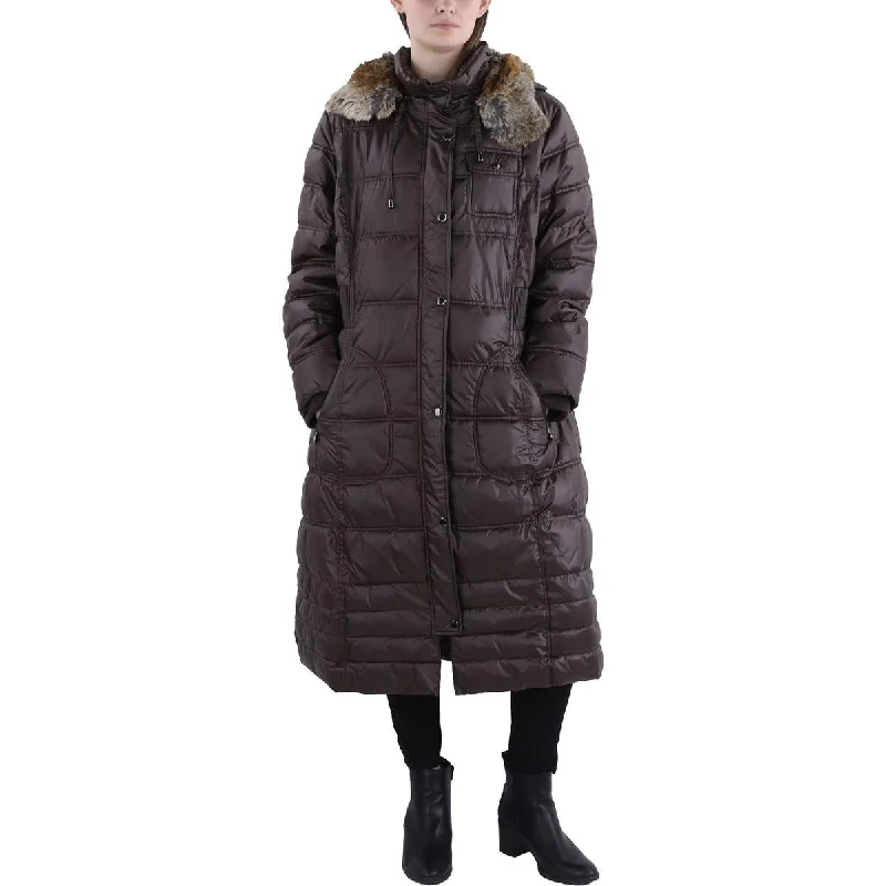 Plus Womens Faux Fur Trim Hooded Quilted Coat Hoodie with High Neck Warm Protective