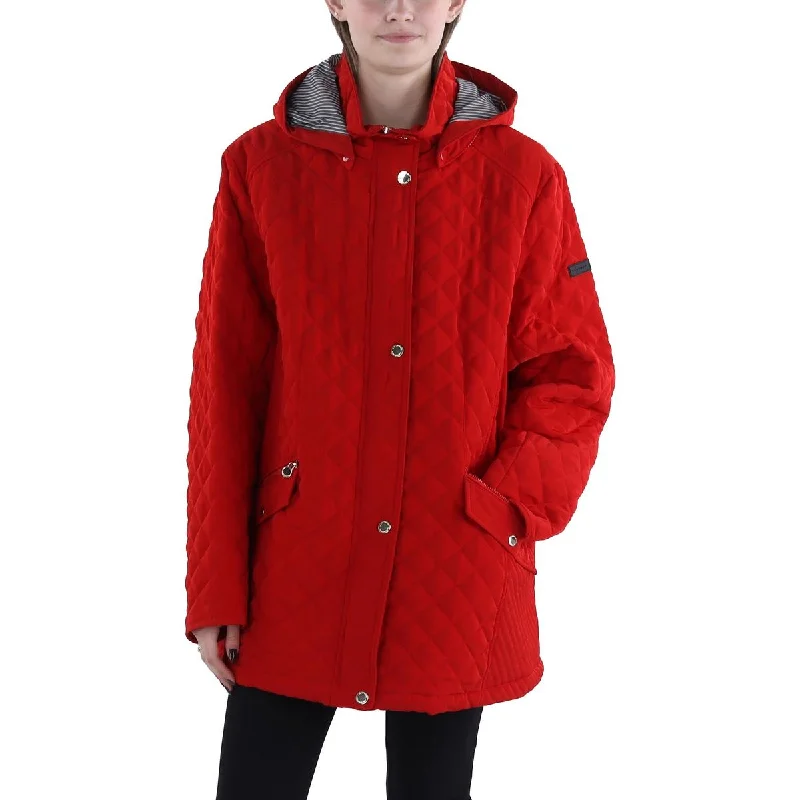 Plus Womens Hooded Midi Quilted Coat Hoodie with Elastic Cuffs Stretchable Comfortable Plus Womens Hooded Midi Quilted Coat Hoodie with Elastic Cuffs Stretchable Comfortable