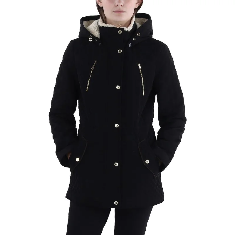 Petites Womens Faux Fur Hooded Quilted Coat Hoodie with Raglan Sleeves Sporty Comfortable Petites Womens Faux Fur Hooded Quilted Coat Hoodie with Raglan Sleeves Sporty Comfortable