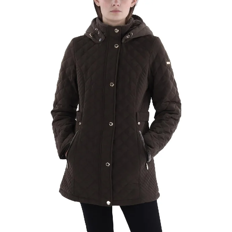 Womens Faux Fur Hooded Quilted Coat Hoodie with Relaxed Fit Easy Casual
