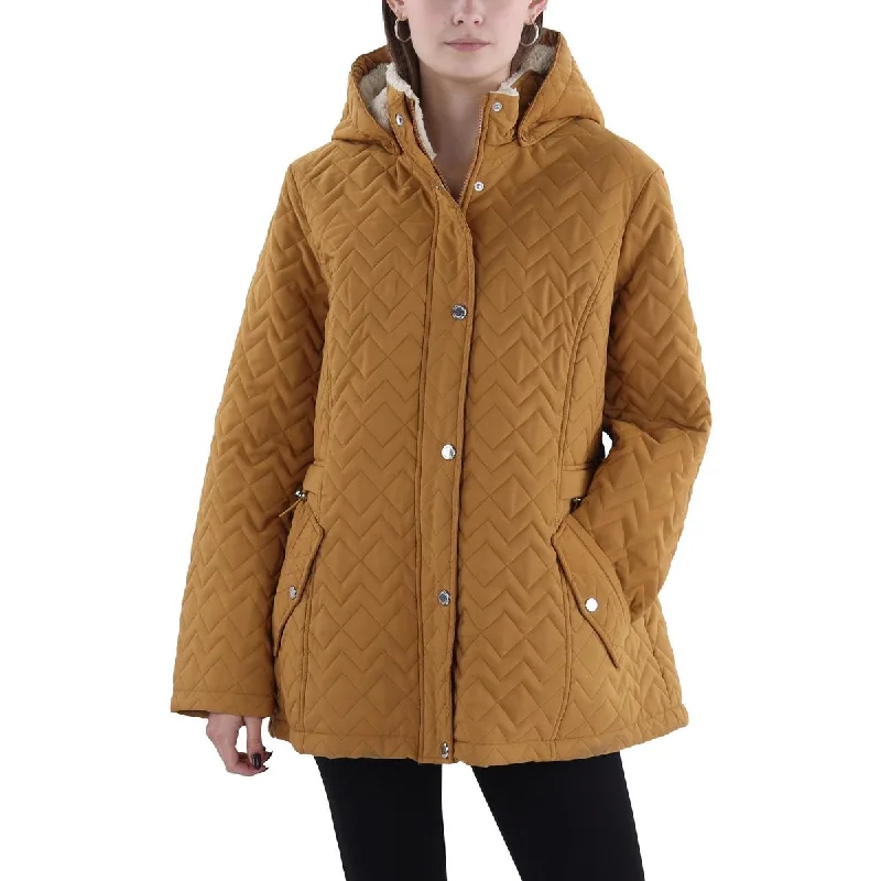 Womens Faux Fur Lined Hooded Quilted Coat Hoodie with Oversized Fit Loose Comfortable