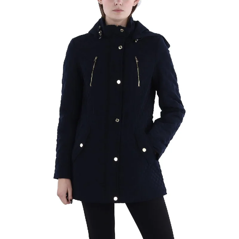 Plus Womens Hooded Short Quilted Coat Hoodie with Earth Tones Natural Calm