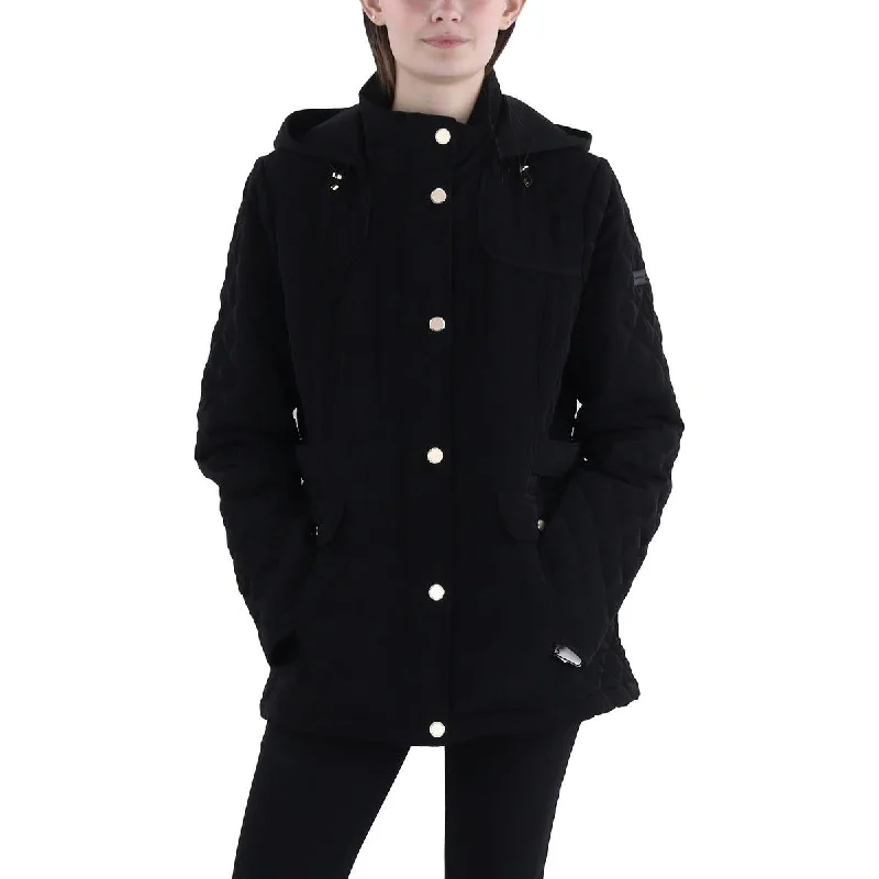 Womens Hooded Short Quilted Coat Hoodie with Contrast Stitching Detailed Premium