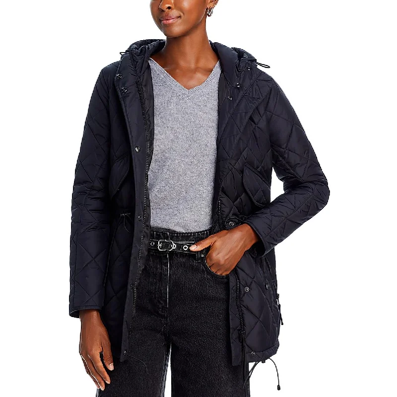 Womens Insulated Hooded Quilted Coat Hoodie with Hem Patch Decorative Personalized