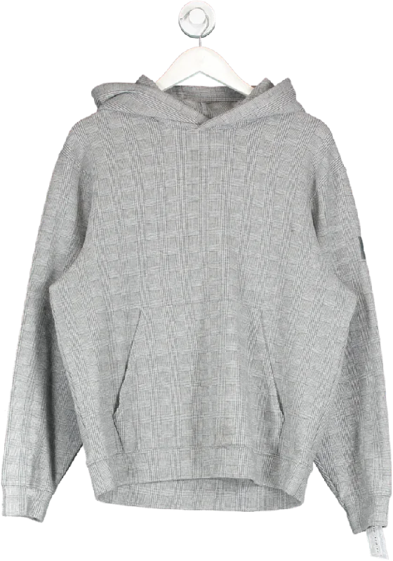 Grey Oversized Checked Hoodie One Size Hoodie with Front Slit Layering Stylish