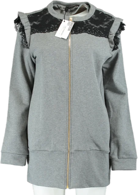 Love Moschino Grey Lace Trim Zip-Up Sweatshirt UK 12 Hoodie with Magnetic Closure Innovative Modern Love Moschino Grey Lace Trim Zip-Up Sweatshirt UK 12 Hoodie with Magnetic Closure Innovative Modern