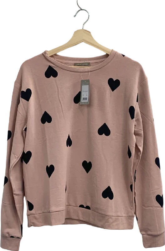New Look Pink Heart Print Sweatshirt UK Size 12 Hoodie with Tied Waist Feminine Flattering New Look Pink Heart Print Sweatshirt UK Size 12 Hoodie with Tied Waist Feminine Flattering
