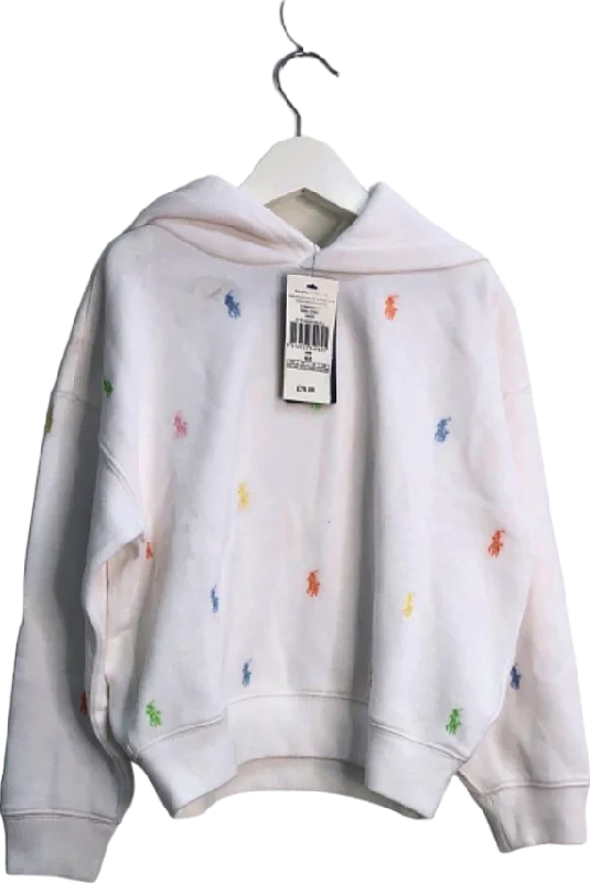 Ralph Lauren White / mulitcolour Embroidered Pony logo Hoodie UK 6 Hoodie with Hem Embroidery Detailed Premium Ralph Lauren White / mulitcolour Embroidered Pony logo Hoodie UK 6 Hoodie with Hem Embroidery Detailed Premium