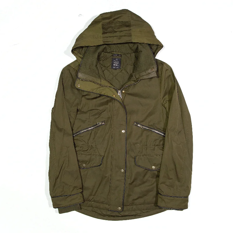 ZARA TRAFALUC Outerwear Khaki Green Hooded Parka Jacket Womens XS Zip Hoodie Drawstring Kangaroo Pocket ZARA TRAFALUC Outerwear Khaki Green Hooded Parka Jacket Womens XS Zip Hoodie Drawstring Kangaroo Pocket